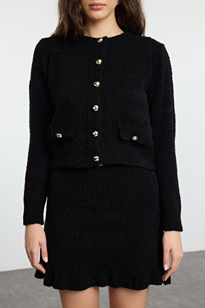 Trendyol Collection Fekete boucle öv szoknya kötöttáru alsó felső szett TWOAW25AU00019