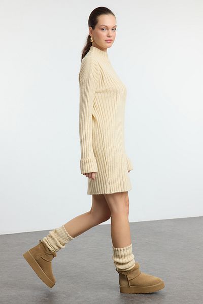Trendyol Collection Πλεκτά Πέτρινα Μίνι Κολάν Μαλακό Φόρεμα - TWOAW25EL00083