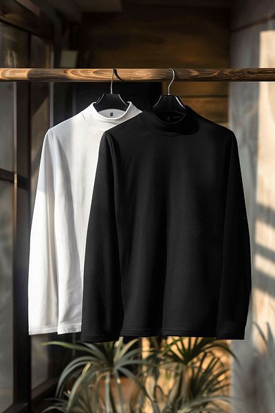 Edit by Trendyol Black-White Turtleneck Slim Fit Men's T-Shirt 100% Cotton, Long Sleeve - Tmnaw25Ts00019