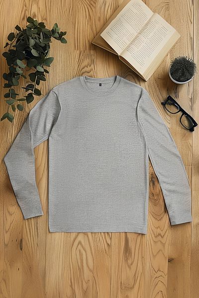 Trendyol Collection Grey Melange - 100% bavlna Slim Fit tričko TMNAW25TS00005