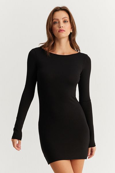 Cool & Sexy Schwarzes Mini-Damenkleid – rückenfrei, HOR36