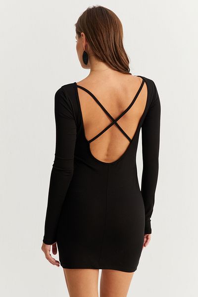 Cool & Sexy Schwarzes Mini-Damenkleid – rückenfrei, HOR36