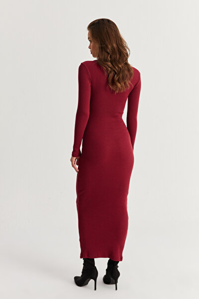 Cool & Sexy Burgundowo-czarna długa sukienka świąteczna z ozdobnymi wstążkami - Xl2043