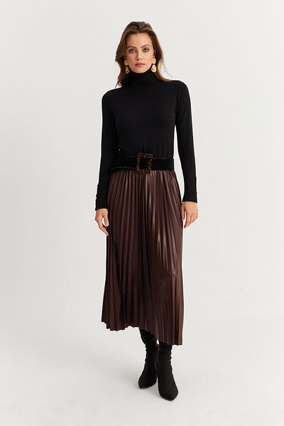 Cool & Sexy Bitterbrauner Faltenrock für Damen – GÇ190 mit elastischem Bund