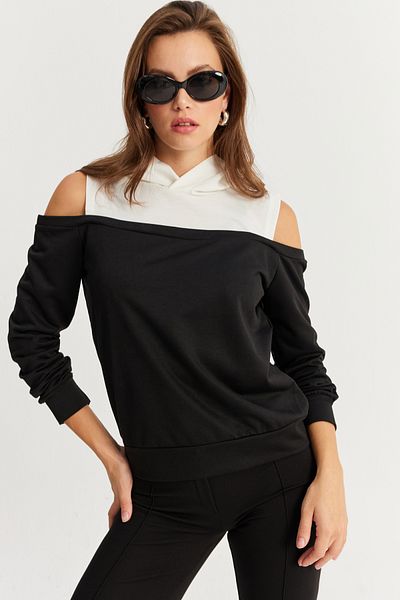 Cool & Sexy Hanorac alb-negru pentru femei - fără umeri TF15