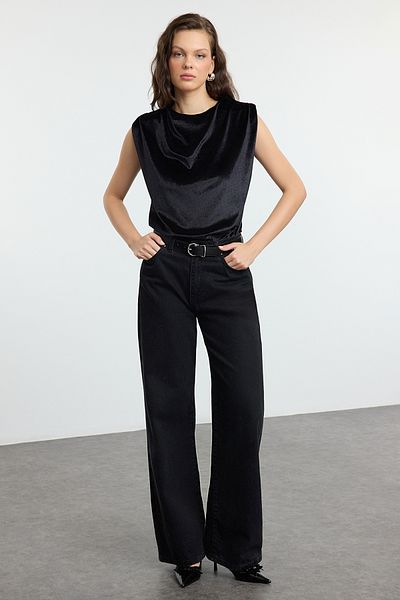 Trendyol Collection Λεπτομερής πλεκτή μπλούζα Μαύρη ντραπέ - Wadded and Gathered Twoaw25Bz00223