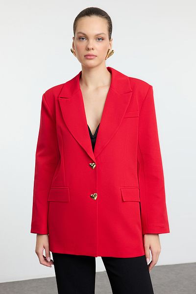 Trendyol Collection Piros túlméretezett szívgombos szőtt blézerkabát TWOAW25BC00003