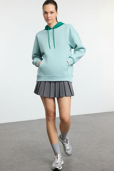 Trendyol Collection Color Block Mint Hooded Oversize φούτερ - Πίσω στάμπα TWOAW25SW00223