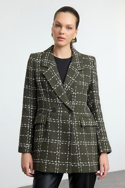 Trendyol Collection Oversize khaki tvídová bunda - TWOAW21CE0105