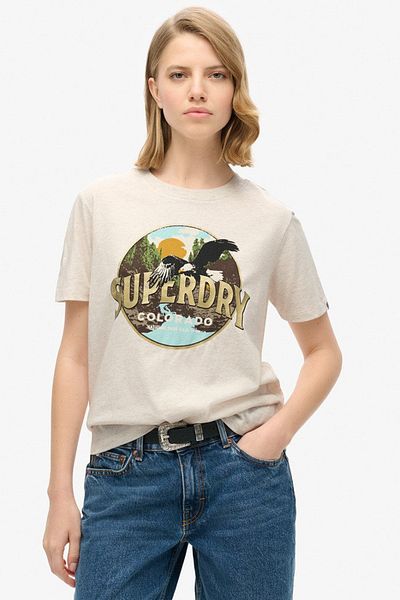 SUPERDRY Einzelne bequeme Typenoberfläche – Reise-Souvenir-T-Shirt