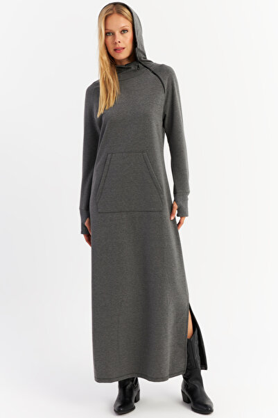 Cool & Modest Anthracite Zippered Maxi Sweat Women's Dress - Mtf12