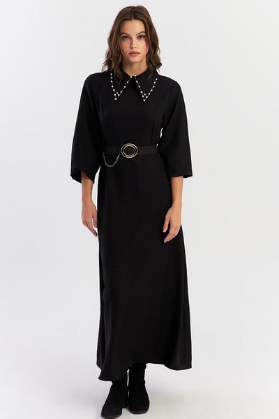 Cool & Modest Γυναικείο φόρεμα με μαύρη πέρλα Maxi ζώνη ALZ341