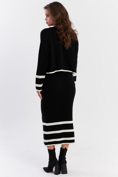 Cool & Modest Women's Black Button Accessory Knitwear Suit Nuv38