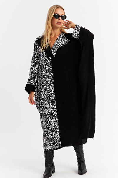 Cool & Modest Leopard Blocked Black Maxi Dámské šaty - Ecru Malo15