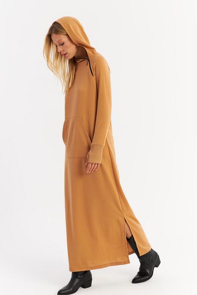 Cool & Modest Γυναικείο φόρεμα μάξι με φερμουάρ Camel Collar MTF12