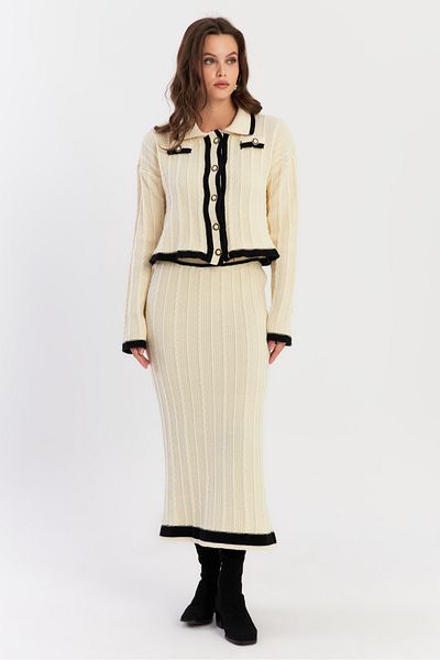 Cool & Modest Ecru Women's Knitwear Set - Lower and Upper Set Nuv34