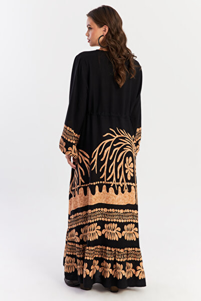 Cool & Modest Γυναικείο μάξι φόρεμα με μαύρο σχέδιο - ALO237