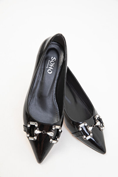 SOHO Lakované černé dámské boty na podpatku - 19733