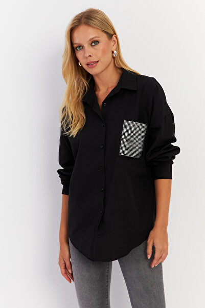 Cool & Modest Γυναικείο πουκάμισο με μαύρη τσέπη MZER414