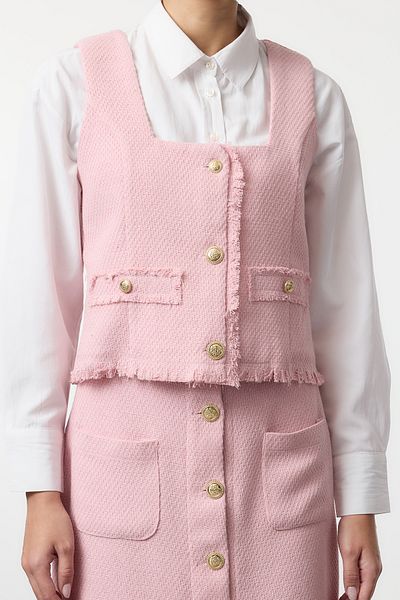 Trendyol Modest Pink Tweed Vest and Skirt Set - Tctss24Us00013