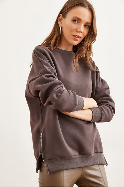 Olalook Fleece Zippered Thick Women's Sweatshirt - Mink Swt- 19000624