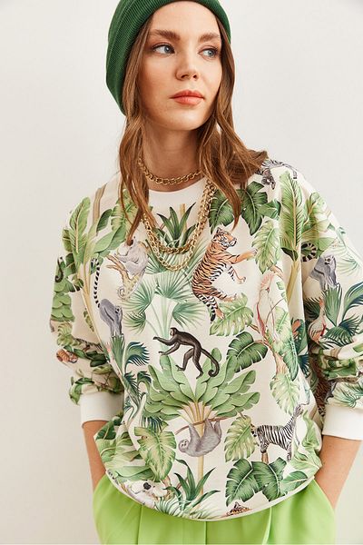 Olalook Jungle Ecru Women's Sweatshirt - Soft and Loose, Swt- 19000457