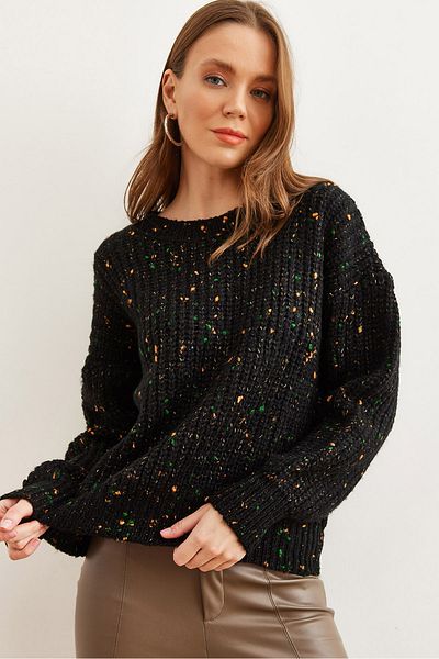 Olalook Dámská černá barva Detailní Měkký Detailní Oversize Svetr Kzk- 19000862