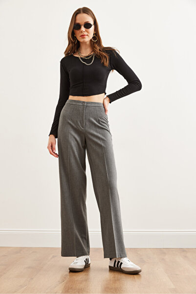 Olalook Kadın Füme Tek Düğmeli Poliviskon Palazzo Pantolon PNT-19000296