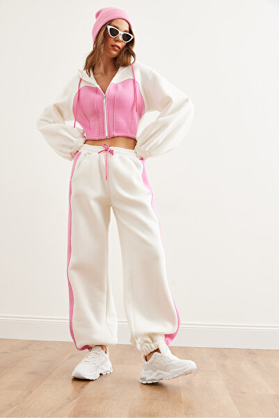 Olalook Γυναικεία καραμέλα ροζ χρώματος Λεπτομερής χοντρή χειμερινή φόρμα αθλητικής φόρμας ETKM- 0000073