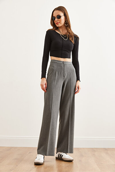 Olalook Kadın Füme Tek Düğmeli Poliviskon Palazzo Pantolon PNT-19000296
