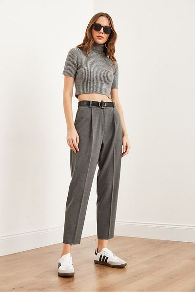 Olalook Damen-Hose mit geräuchertem Gürtel und Tasche, einzelne Falte, Polybiskon, Karotte, PNT- 19000297