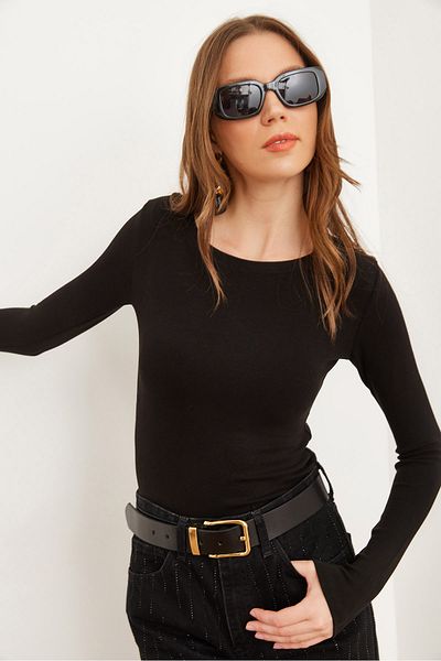 Olalook Γυναικεία μαύρη λαιμόκοψη Soft Touch Basic Stretchy Μπλούζα BLZ- 19002774