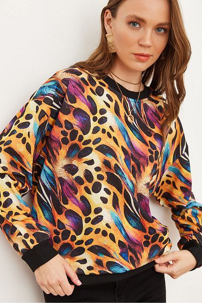 Olalook Měkká dámská mikina s barevným leopardím vzorem - Swt- 19000457