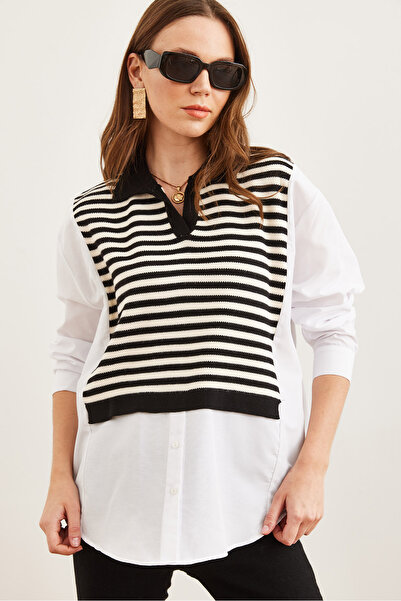 Olalook Women's Black Polo Neck Knitwear Detailed Shirt Gml- 19001253