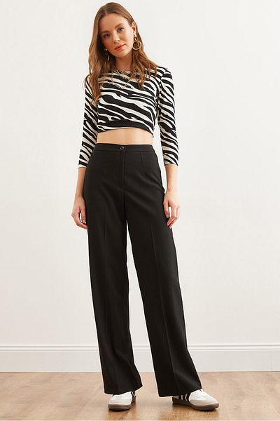 Olalook Schwarze Palazzo-Hose aus Polyviskon – Einzelknopf, PNT- 19000296