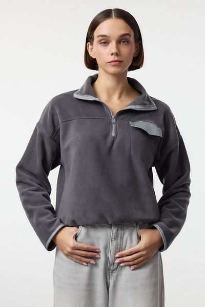 Trendyol Collection Fleece Woven Detailed Sweatshirt - Regular Fit Twoaw25Sw00235
