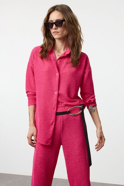 Trendyol Collection Fuchsia Knitted Shirt and Trousers Set - Relaxed Fit TWOAW25AU00114