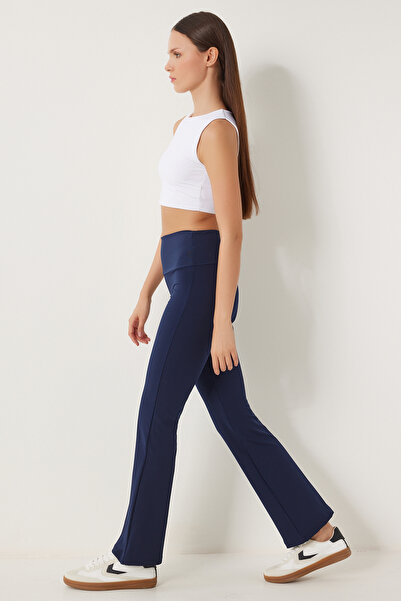 Happiness İstanbul Női sötétkék magas derekú spanyol lábszárú leggings UB00294