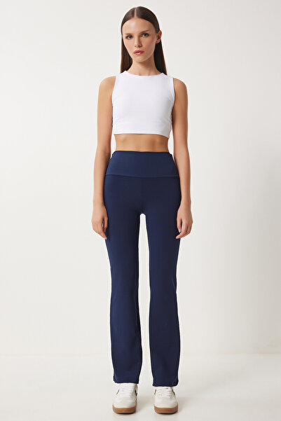 Happiness İstanbul Női sötétkék magas derekú spanyol lábszárú leggings UB00294