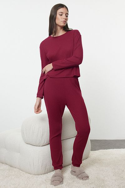 Trendyol Collection Pletené pyžamové červené se šňůrou - knoflík Thmaw21Pt0696