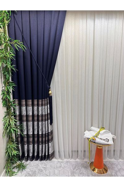 NİVEMESHOME Nivemeshome Elegans Gold - Striped 1/3 Tight Pleated Tulle Curtain