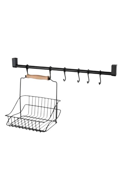OK AKSESUAR سلة مطبخ منظم من الحديد المطاوع بتصميم عتيق مع مقبض خشبي أسود GO5...