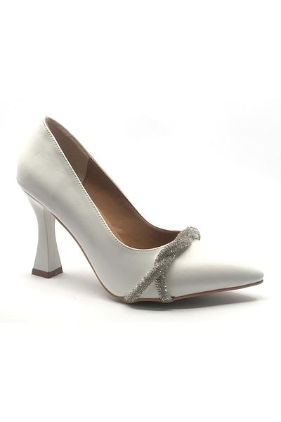 Kocamanlar Ayakkabı Feles Goblet Heel Stone Stiletto Pantofi cu toc damă ALB