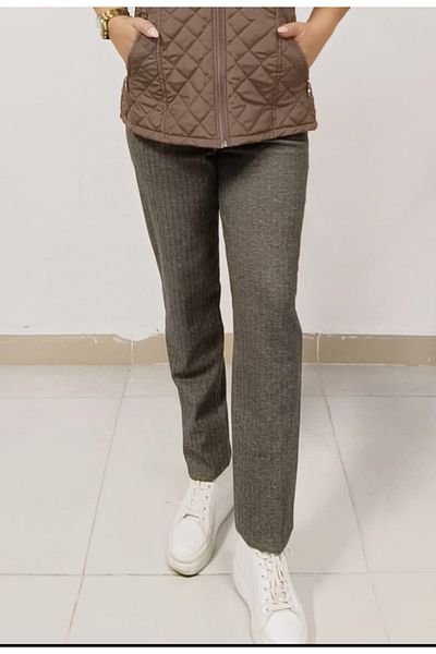 AKŞEN GİYİM High Waist Lycra Large Size Women's Recovery Pants - Herringbone Pattern