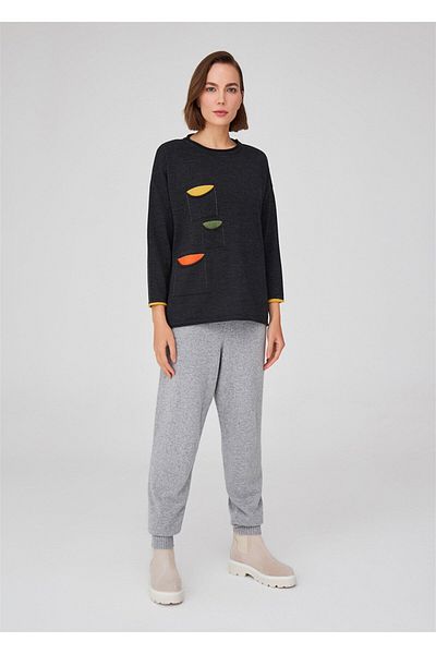 Peraluna Loose Cut Crew Neck Three Pocket Women's Knitwear Sweater - Anthracite Melange