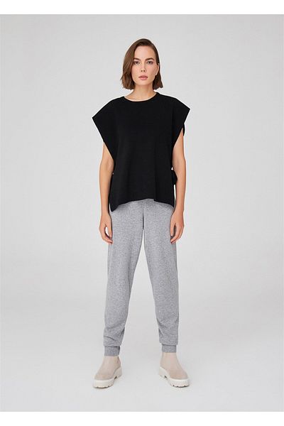 Peraluna Side Lace Loose Cut Cashmere Blend Women's Knitwear Poncho - Black