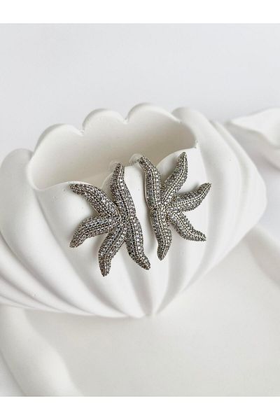 ı feel free more then ever that moment Special Design Rhinestone Starfish Earrings - Silver