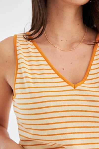 Peraluna Paru Top & Shorts Pamuklu Yazlık Kadın Triko Şort Takım - Bej/turuncu