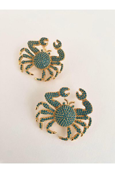 ı feel free more then ever that moment Special Design Zircon Stone Crab Earrings - Turquoise