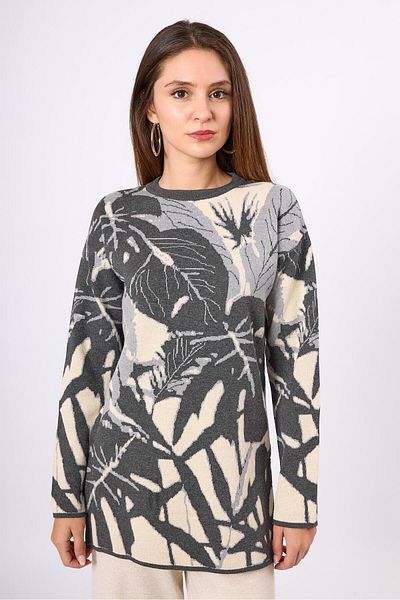 Peraluna Susan Jacquard Women's Knitwear Tunic - Ecru/Anthracite